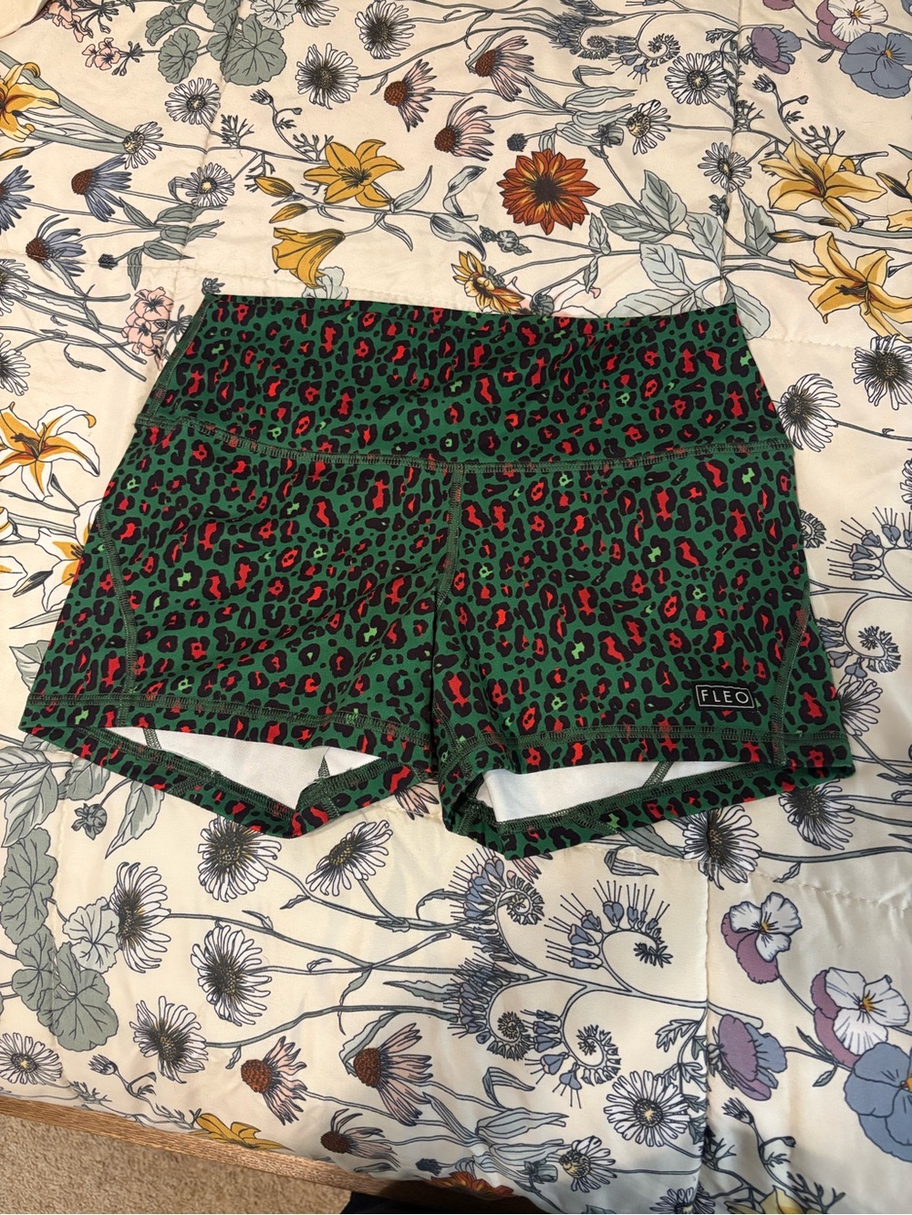 Fleo Green and Red Leopard Athletic Bike Shorts